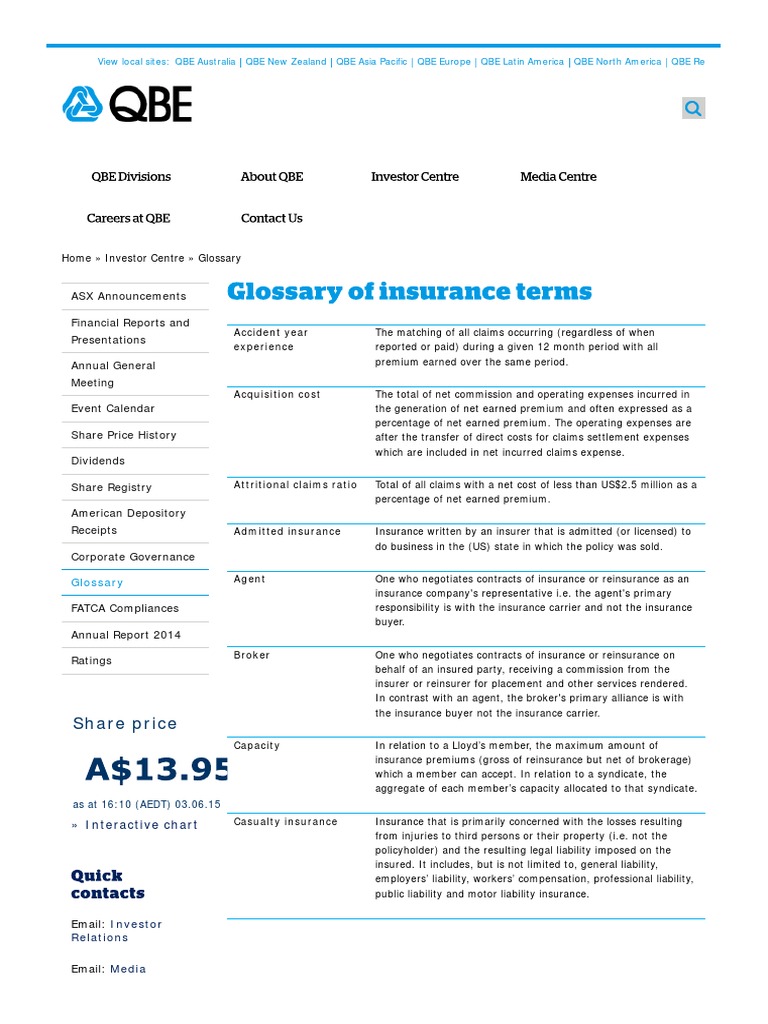 Glossary of Insurance Terms _ QBE | Reinsurance | Underwriting