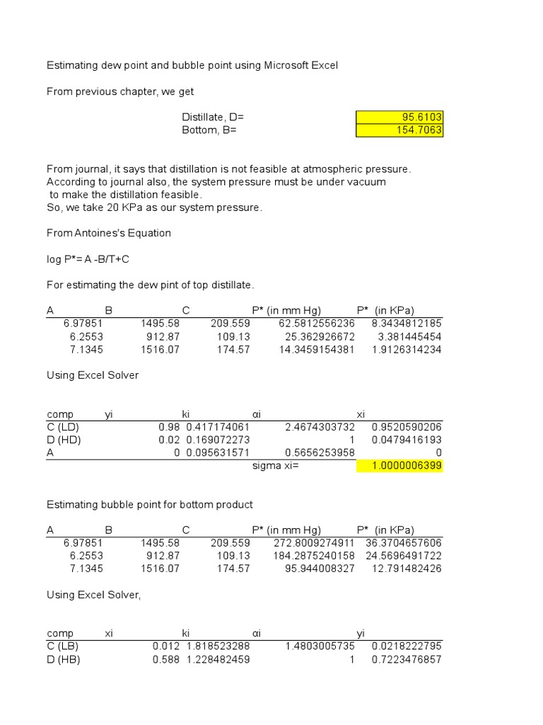 Distillation Column Design Calculation Statistical Mechanics
