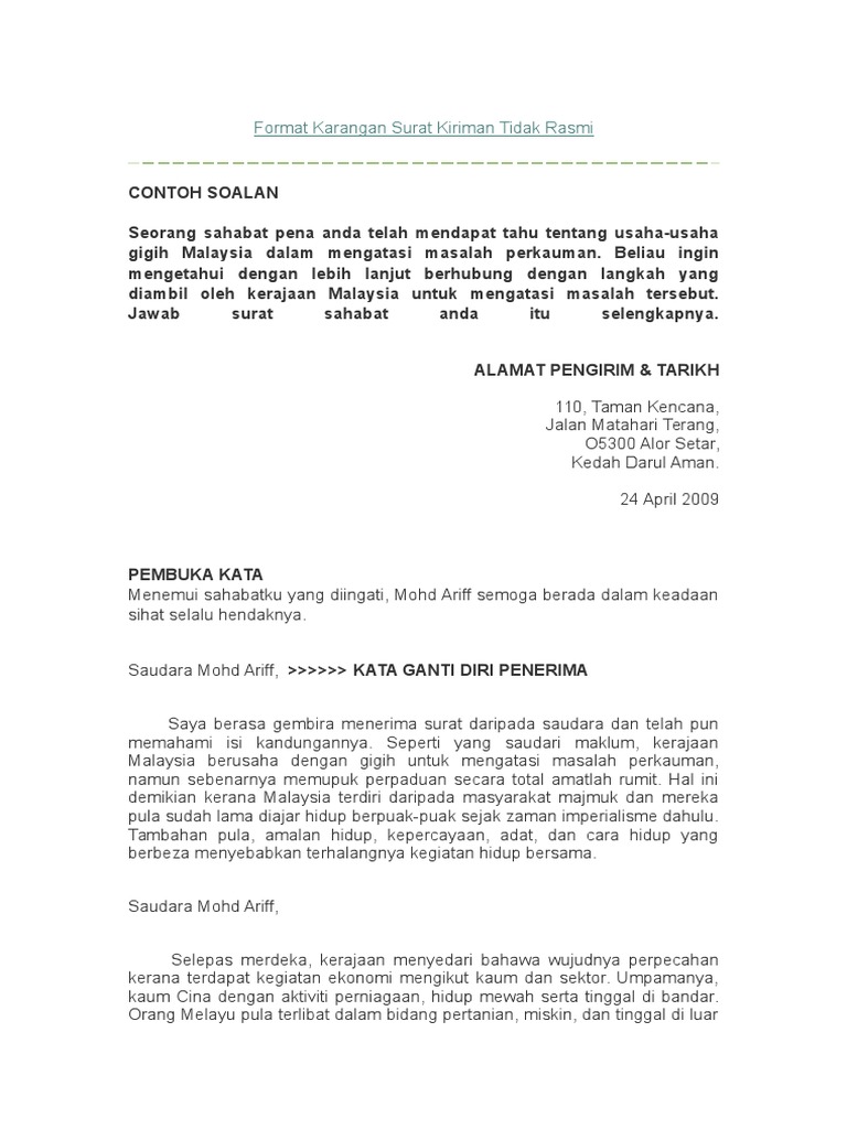 Format Kiriman Surat Rasmi