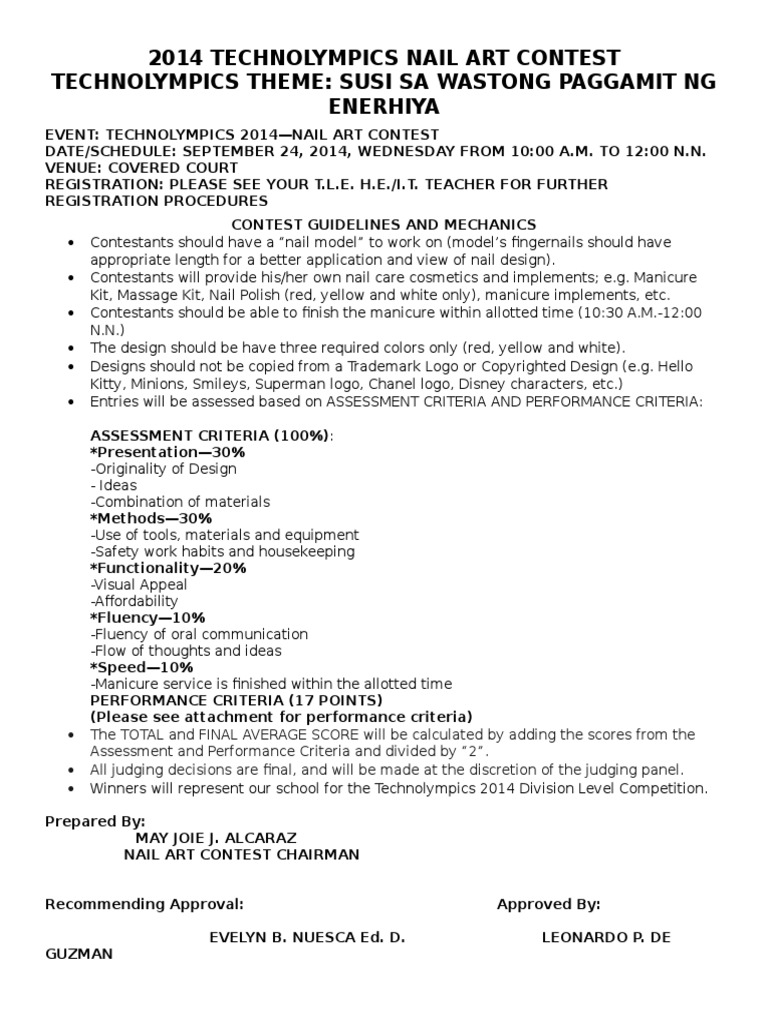 Guidelines and Mechanics Nail Art Competition PDF Nail (Anatomy