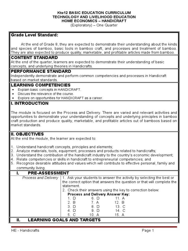 Home Economics And Livelihood Education Grade 5 Lesson Plan In Baking