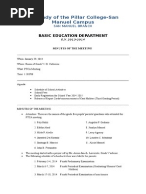 sample Minutes of the Meeting