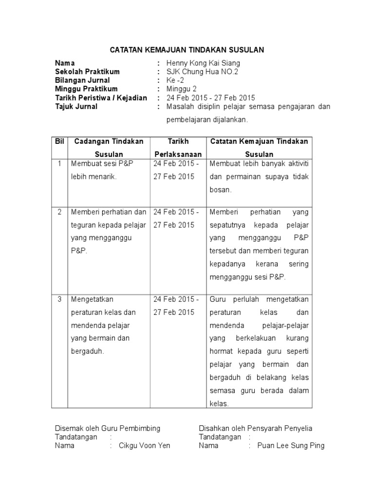 Catatan Kemajuan Tindakan Susulan Pdf