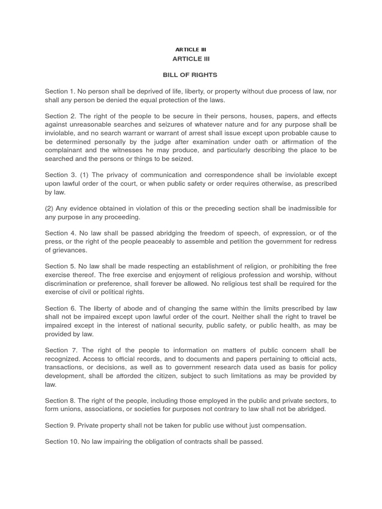 Article Iii Bill of Rights | PDF | Search And Seizure | Justice