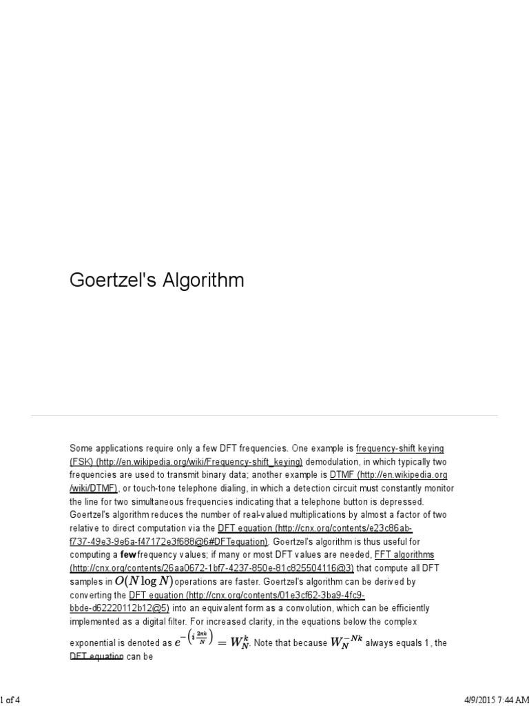 Goertzel's Algorithm | Download Free PDF | Discrete Fourier Transform ...