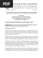Appropriations Status Report – FY 2016 Budget and Spending Bills