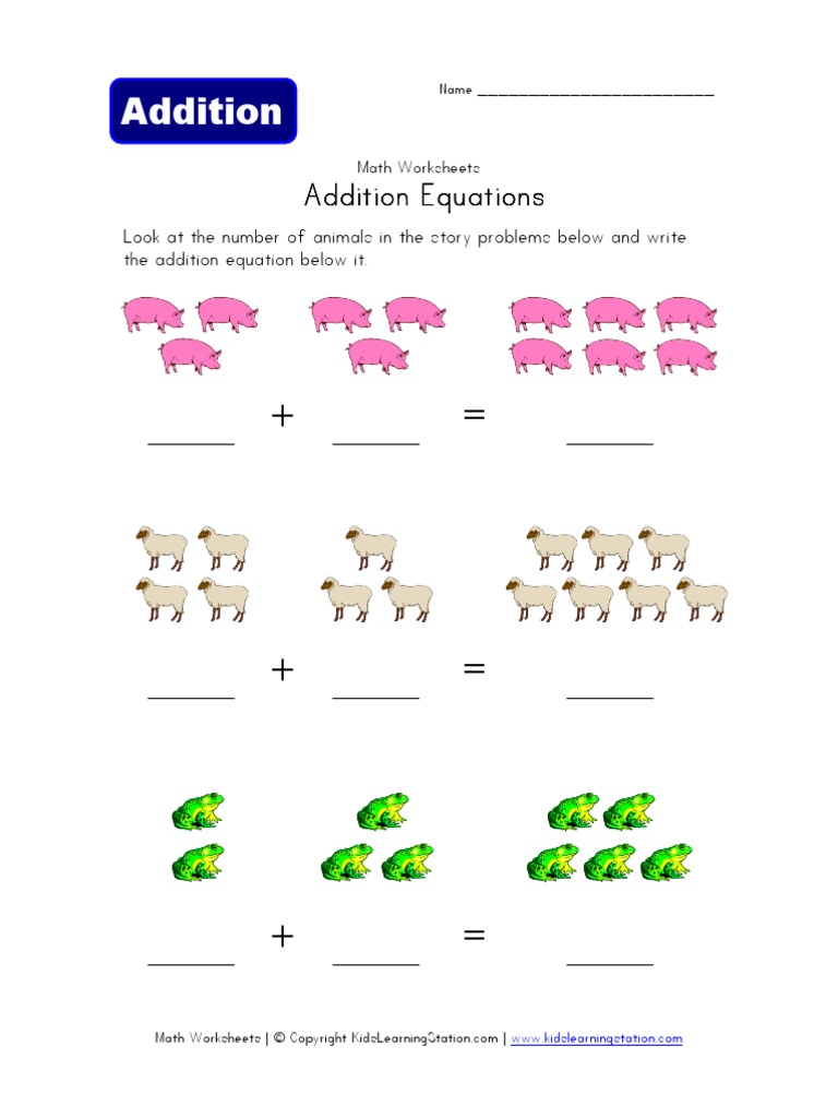 Addition Equations Animals | PDF