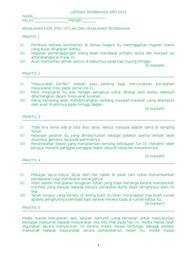 Latihan Tatabahasa Spm Dan Jawapan