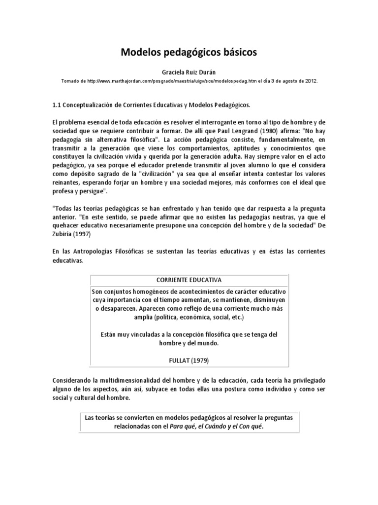 Modelos Pedagógicos Esenciales | PDF | Maestros | Aprendizaje