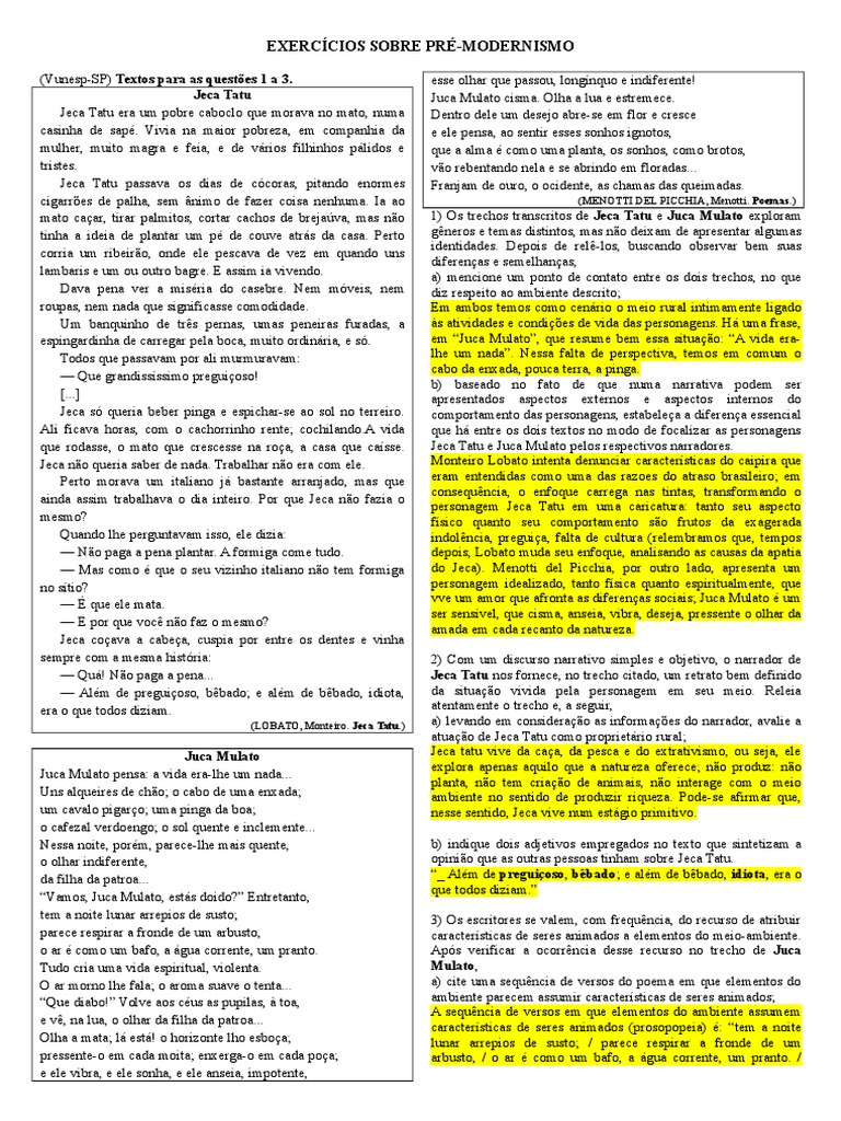 Prova Sobre Realismo E Naturalismo Com Gabarito