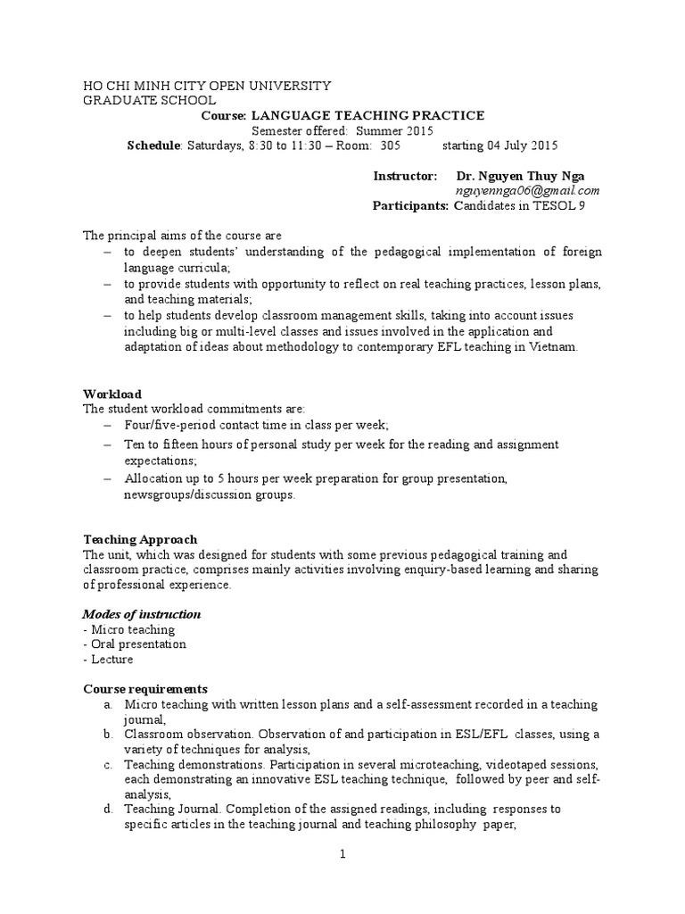 Language Teaching Practice Course Overview | PDF | English As A Second ...
