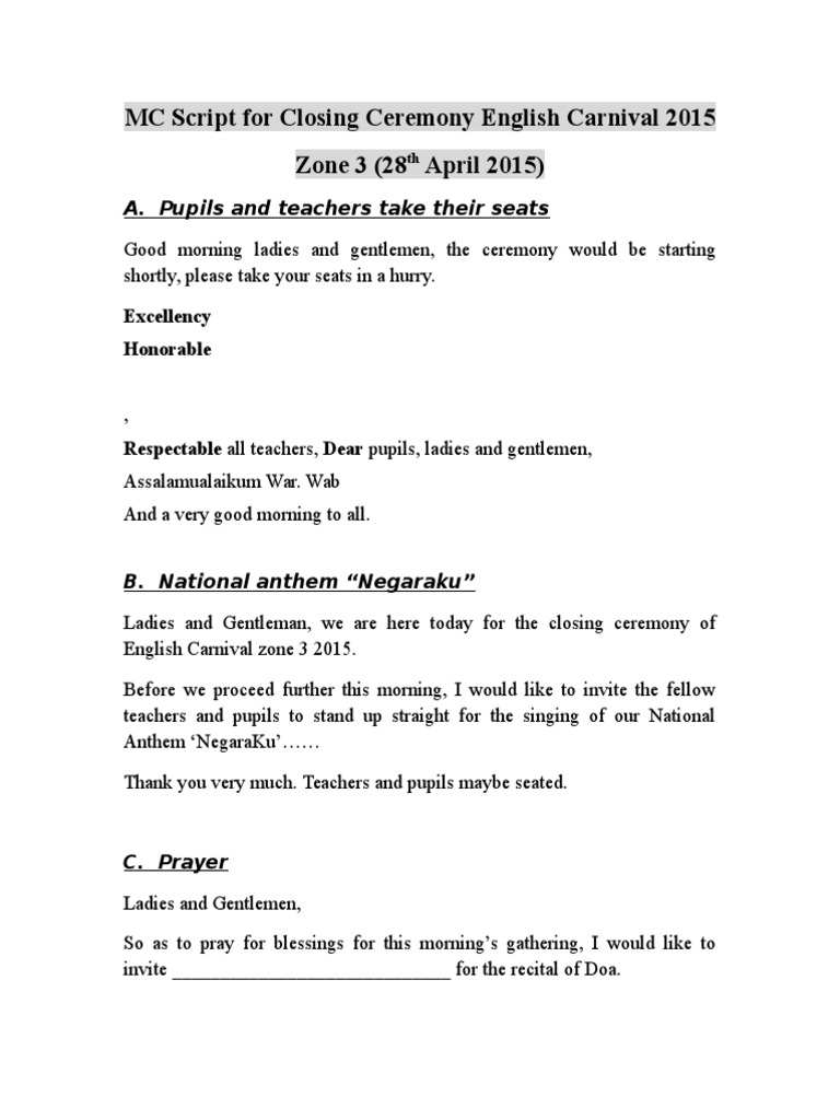 Mc Script For Closing Ceremony English Carnival 2015 Pdf