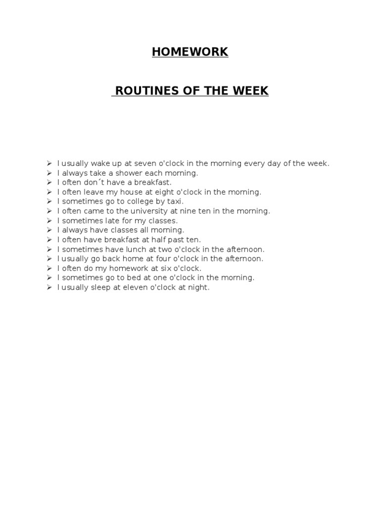 Weekly Homework Routines Explained | PDF