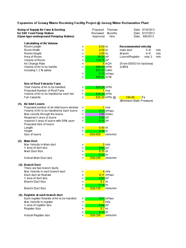 Calculation of Air Duct Pressure Loss (Rectangular) PDF Duct (Flow