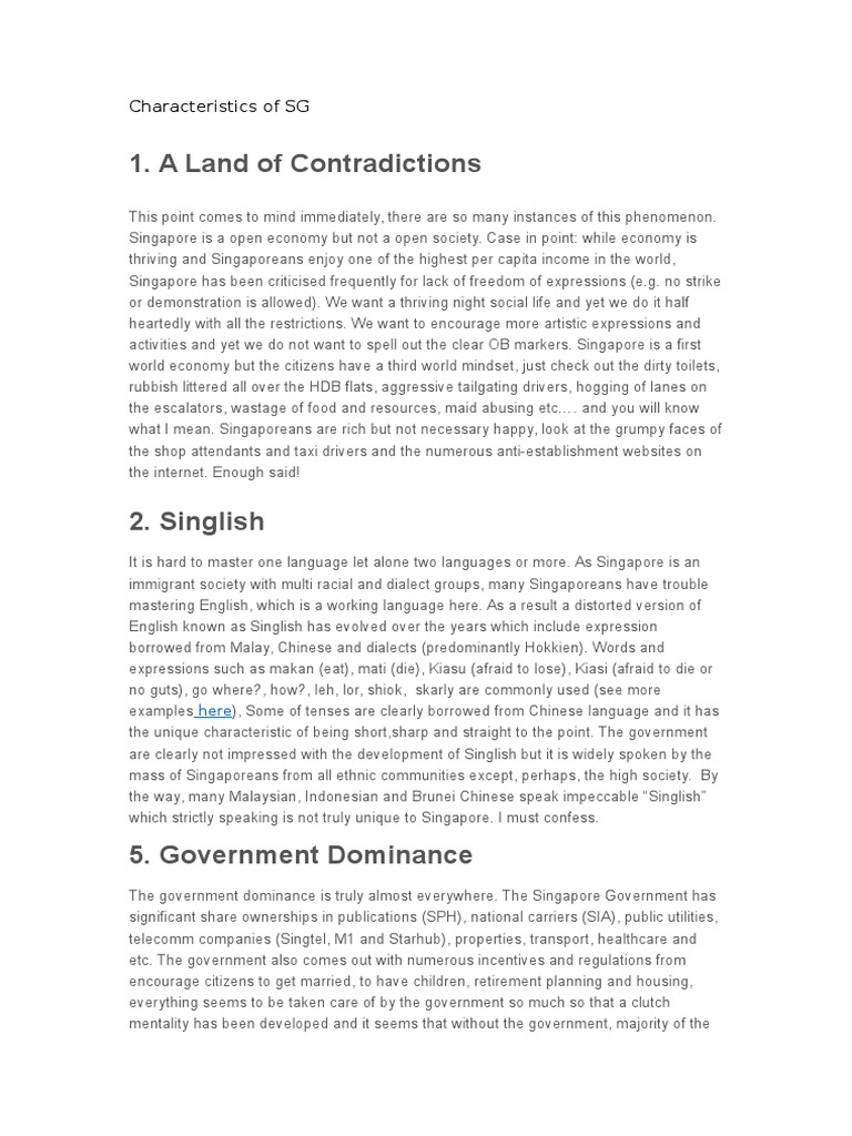 Characteristics of SG PDF Singapore World Politics