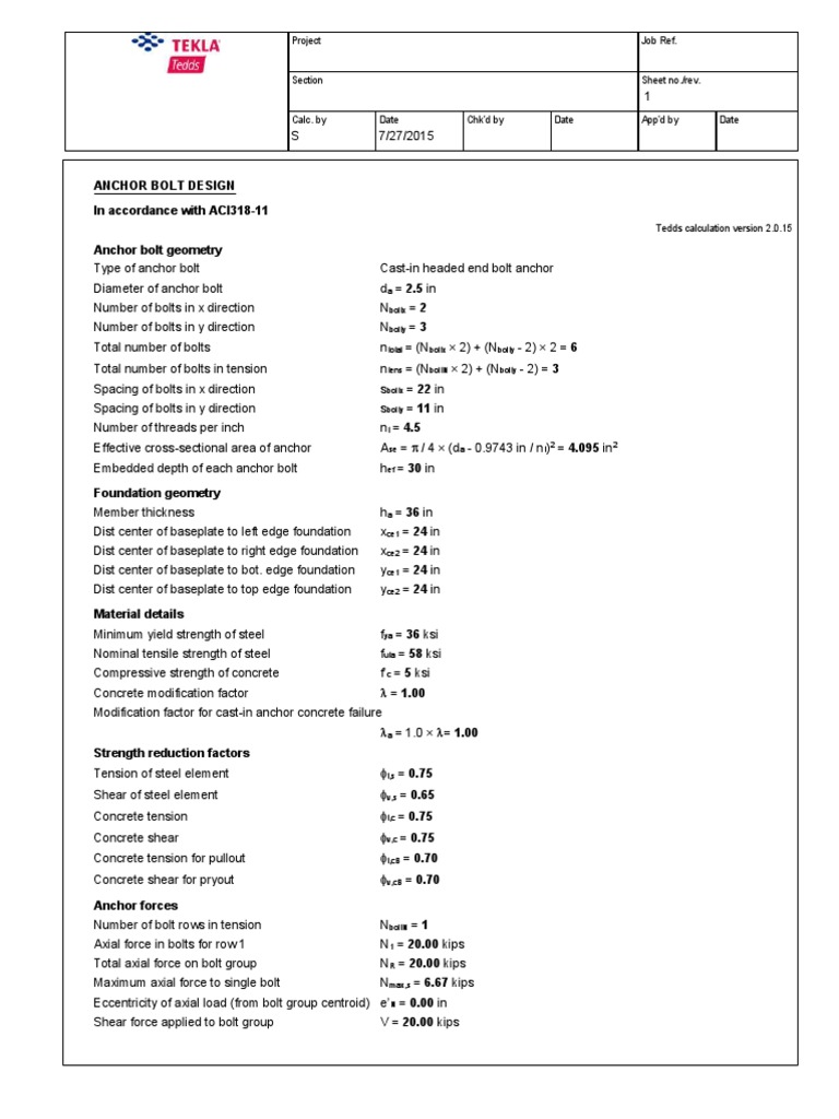 ACI 318 Anchor Bolt Design Analysis | PDF | Strength Of Materials | Screw