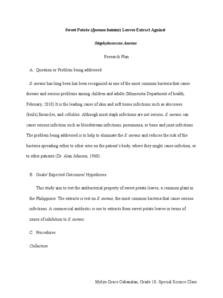 Sweet Potato Leaves Extract PDF Staphylococcus Aureus Agar