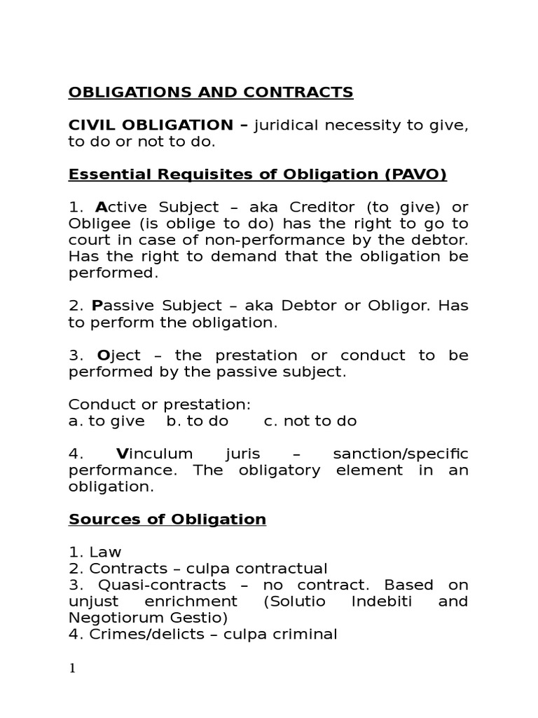 Essentials of Civil Obligations Explained | PDF | Law Of Obligations ...