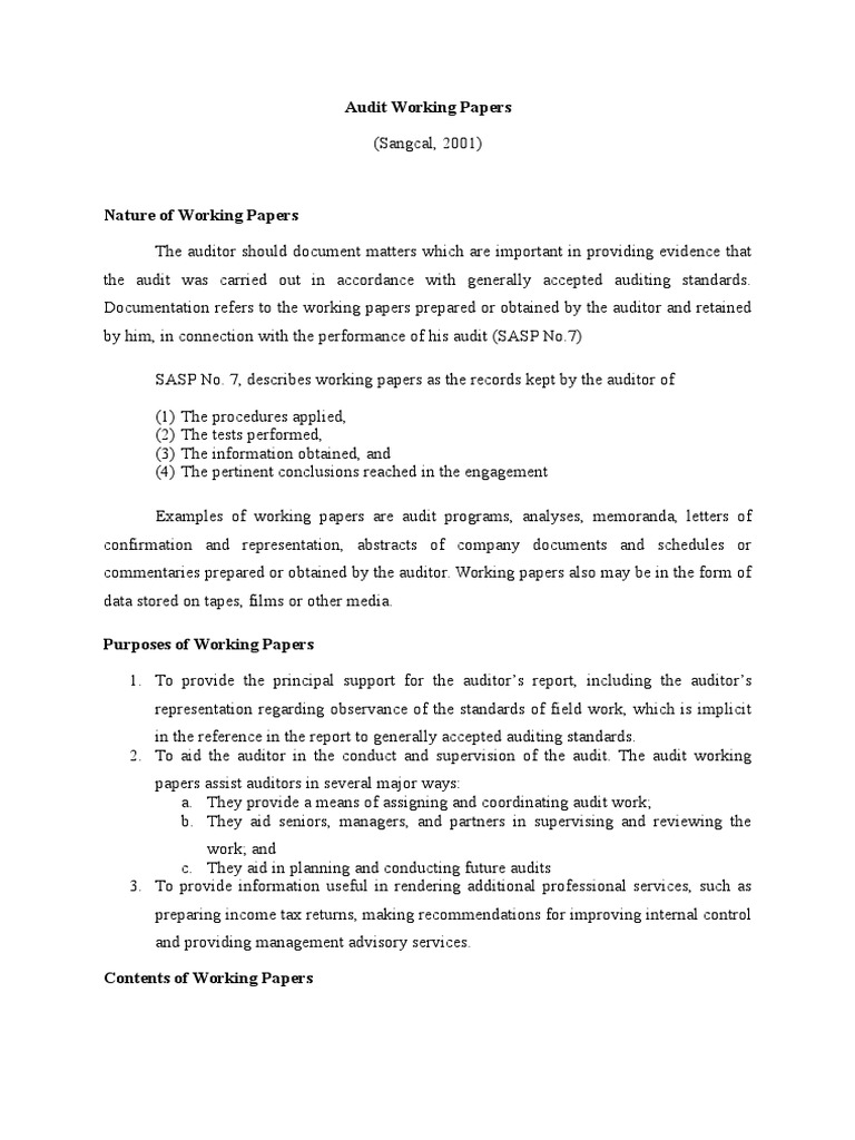 Audit Working Papers PDF