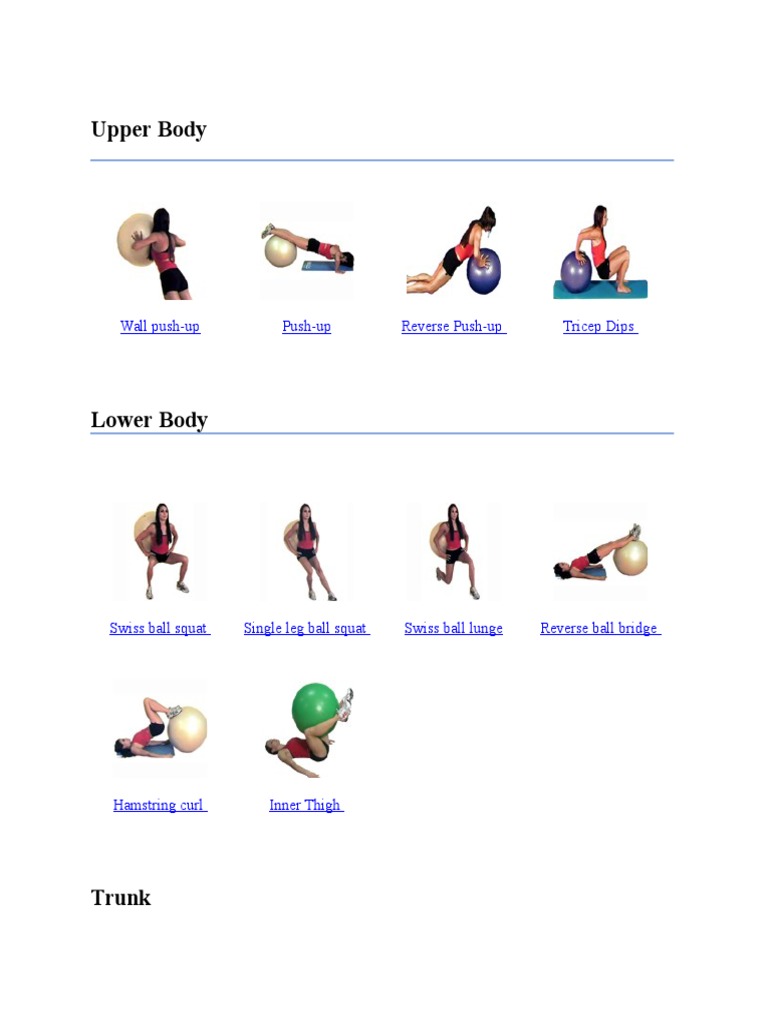 Swiss Ball Strengthening Exercises Guide | PDF | Human Anatomy | Recreation