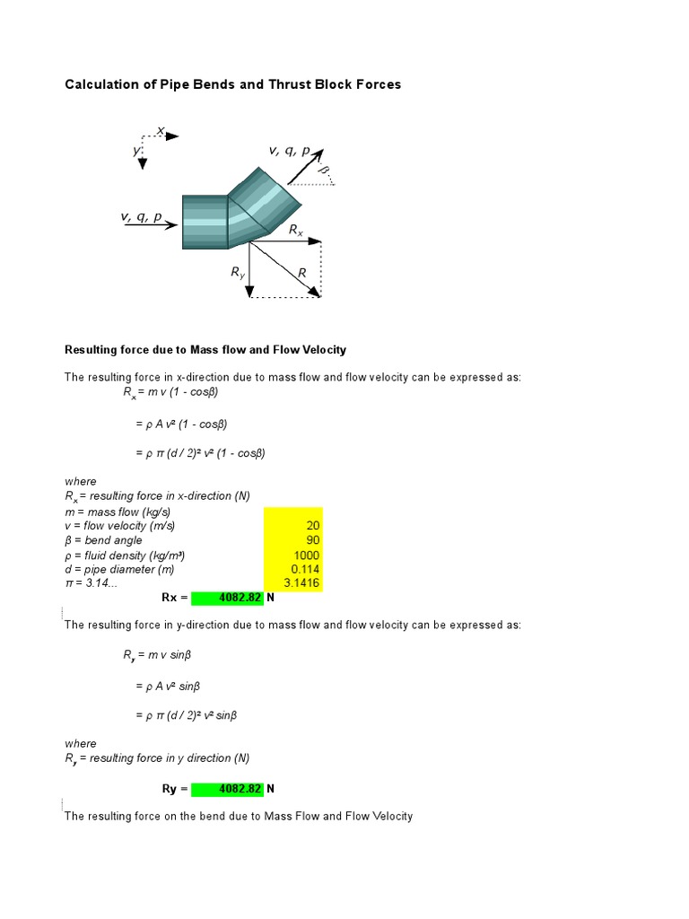 Pipe Bend and Thrust Force Calculations | PDF | Pressure | Quantity