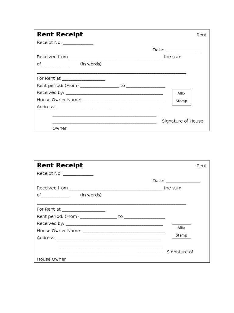 Standard Rent Receipt Template | PDF | Business | Finance & Money ...