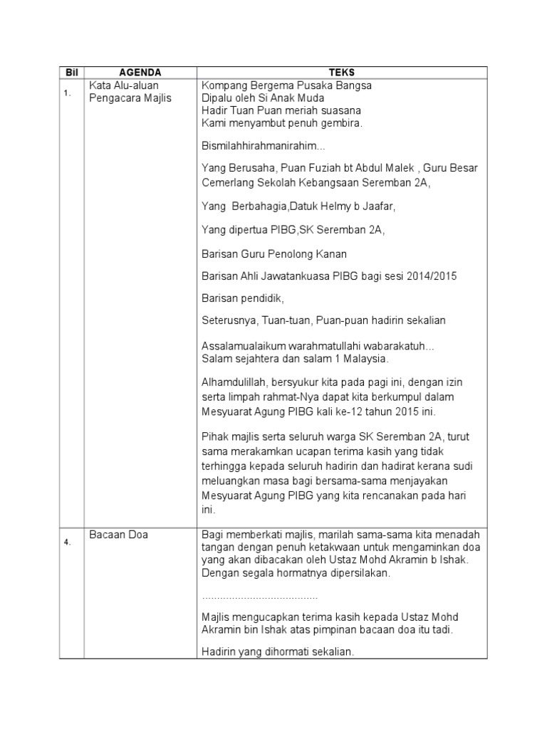 Teks Pengacara Majlis Rasmi Sekolah