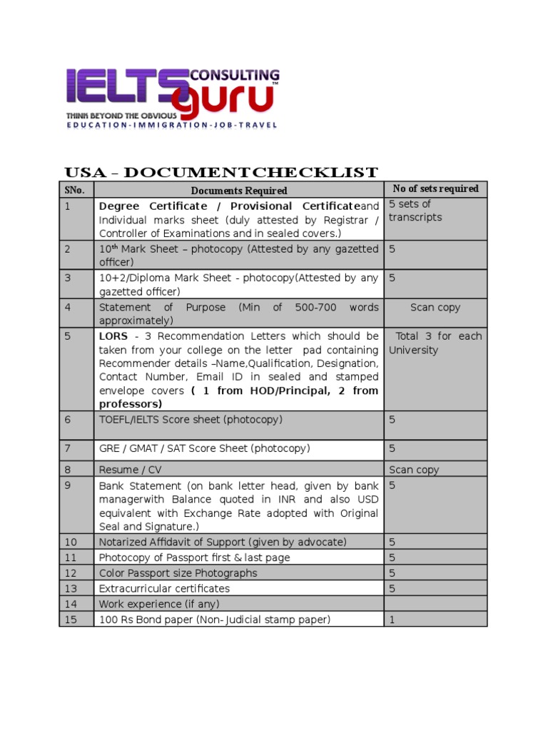 Usa Documents Checklist | PDF | Sports & Recreation