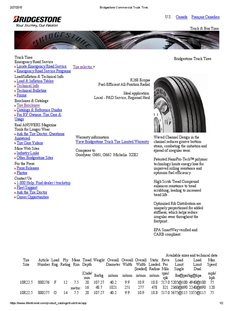 R268 Bridgestone Commercial Truck Tires PDF