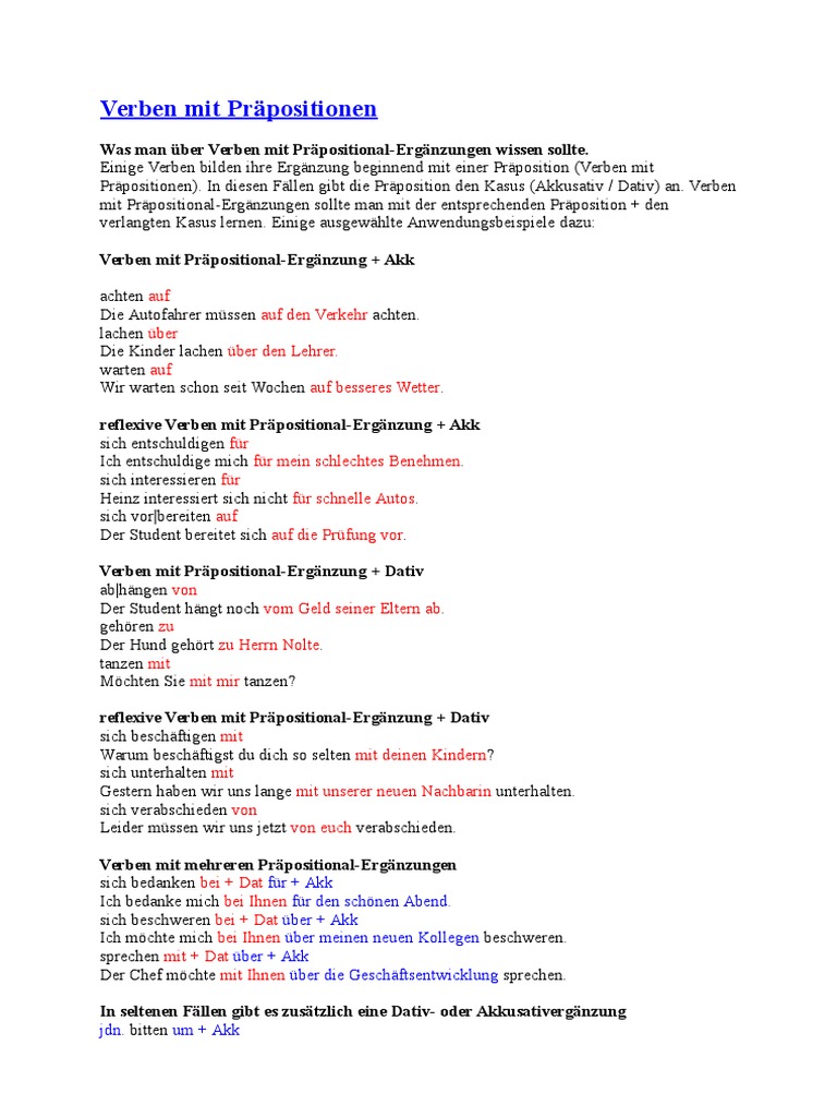 Verben Mit Prapositionen Doc
