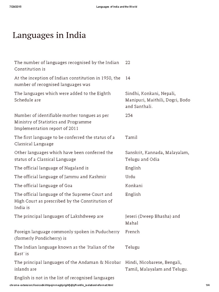 Indian Language Overview | PDF | Languages Of India | States And ...