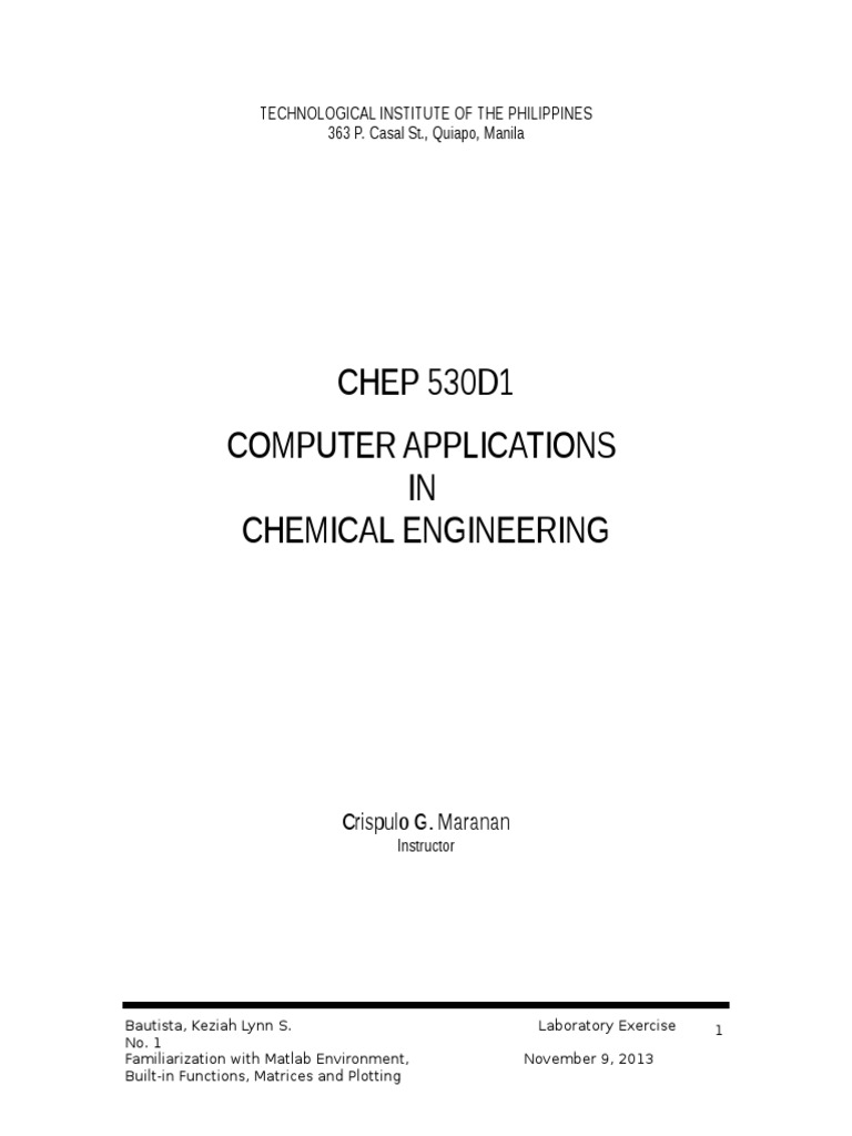 Computer Applications in Chemical Engineering PDF Matlab Matrix