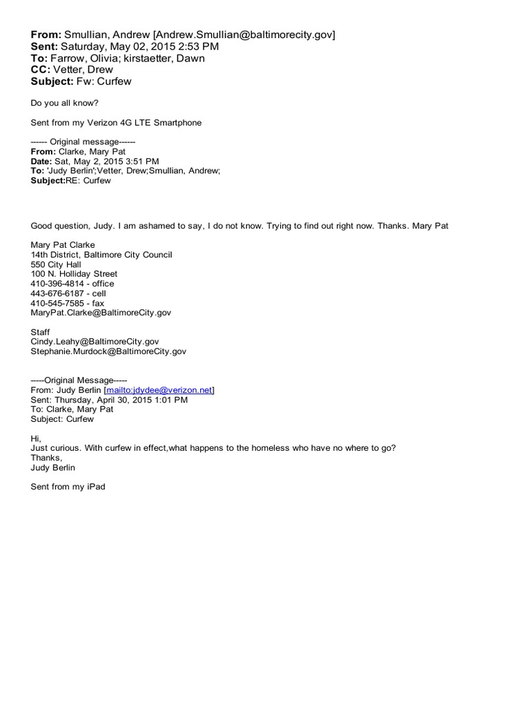 Baltimore Curfew Inquiry Response | PDF | Law