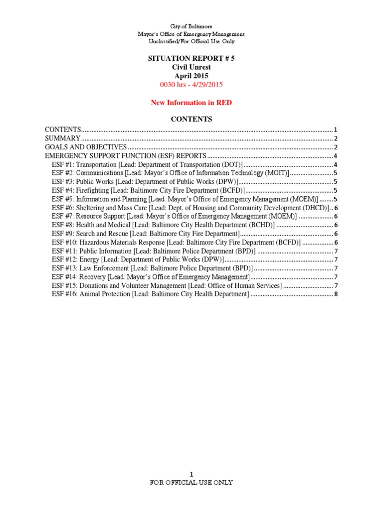 Situation Report # 5 Civil Unrest April 2015: 0030 Hrs - 4/29/2015 New ...