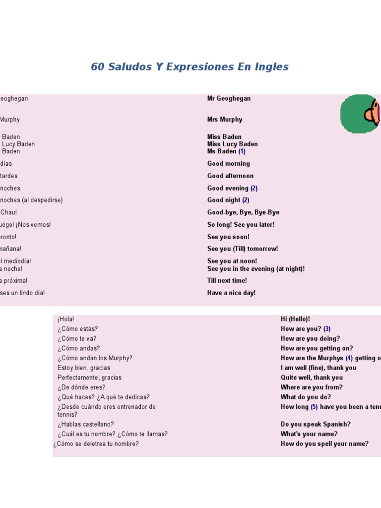 60 Saludos Y Expresiones en Ingles | PDF