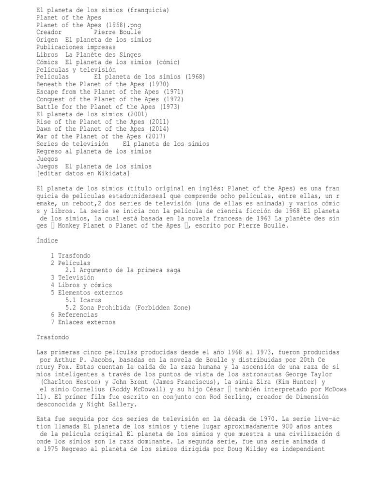 El Origen Del Planeta De Los Simios Wikipedia La Reflexión Postmetafísica, La Revolución Futurista, Una Dialéctica  Presurrealista Del Planeta de Los Simios | PDF | Ocio | Science