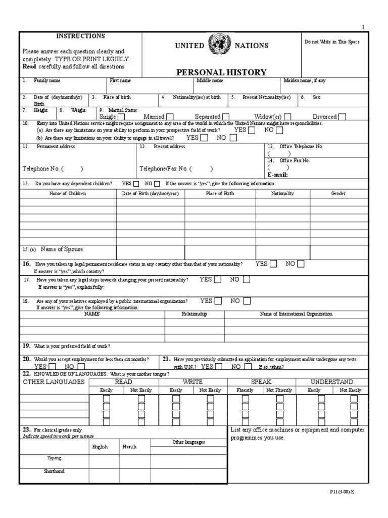 United Nations Personal History Form | PDF | Academic Degree | Employment