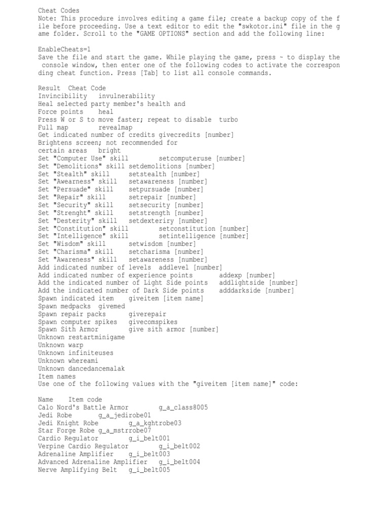 Kotor Cheat PDF Cheating In Video Games The Force (Star Wars)