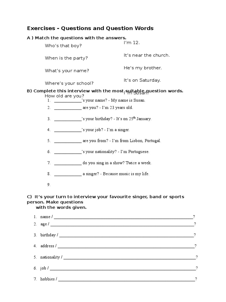 Question Words Exercise for Interviews | PDF