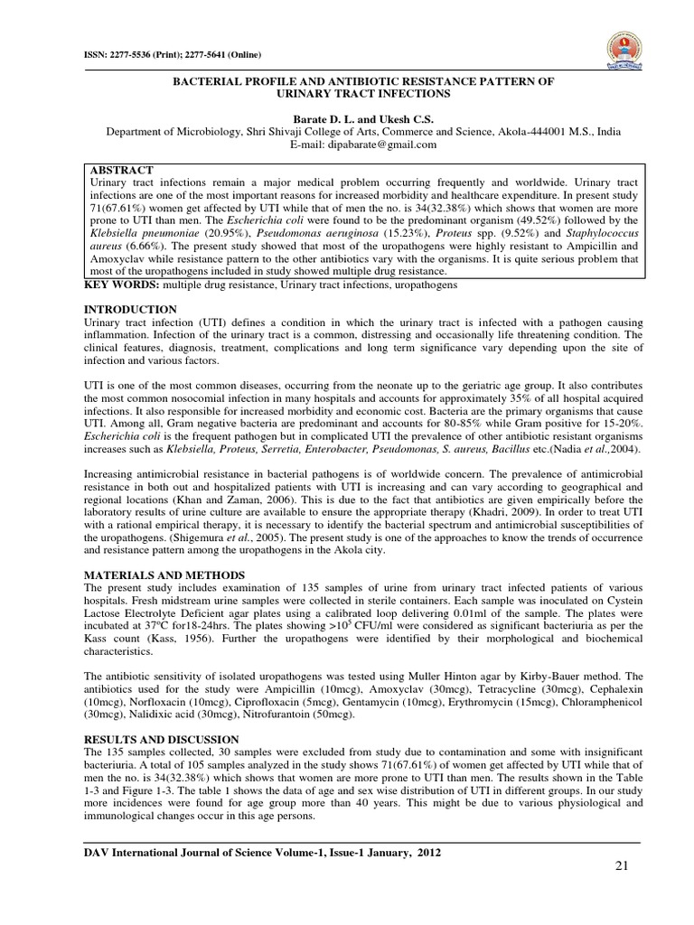 DAV International Journal of Science | PDF | Urinary Tract Infection ...