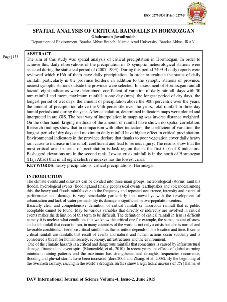 Spatial Analysis of Critical Rainfalls in Hormozgan | PDF