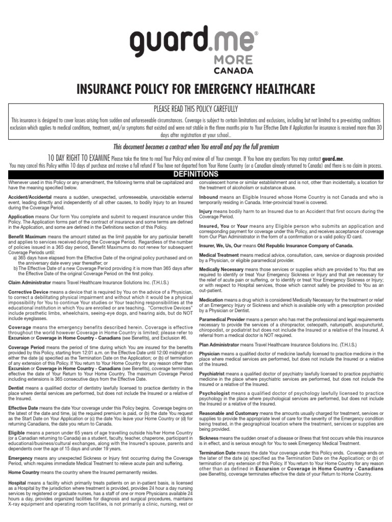 Emergency Healthcare Insurance Policy | PDF | Insurance | Psychiatry