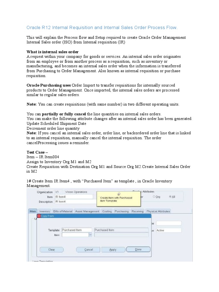 Oracle R12 Internal Requisition and Internal Sales Order Process | PDF ...