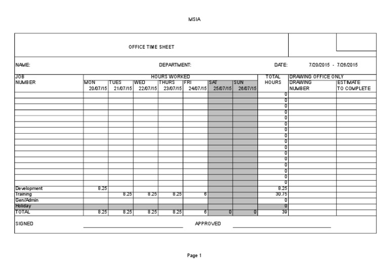 Weekly Office Timesheet Template | PDF