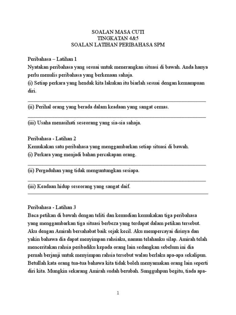 Soalan Masa Cuti Peribahasa