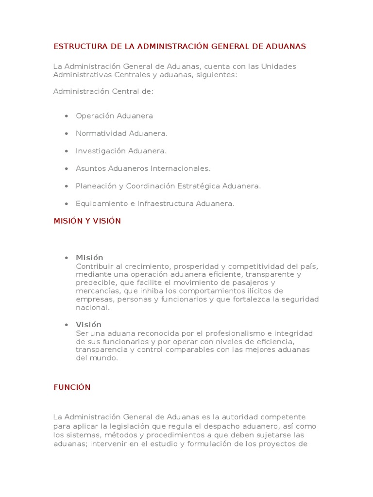 Estructura De La Administración General De Aduanas Pdf Aduana El