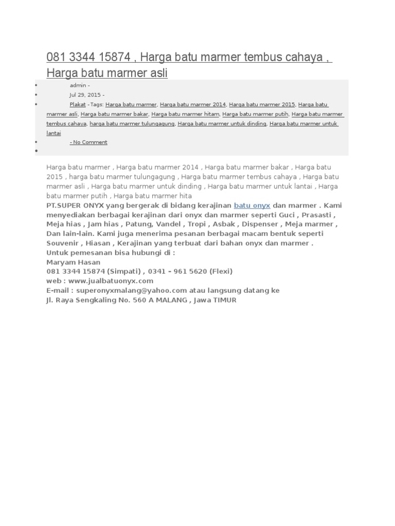 Harga Batu Marmer Asli dan Tembus Cahaya | PDF