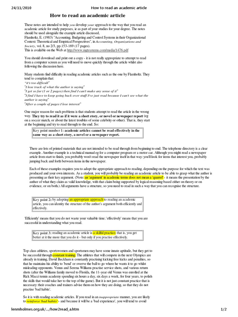 Effective Strategies for Reading Academic Articles | PDF | Abstract ...
