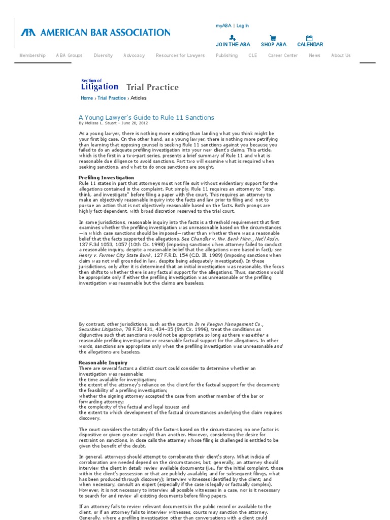 A Young Lawyer's Guide To Rule 11 Sanctions Download Free PDF