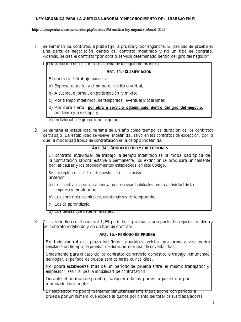 Análisis de la Ley Orgánica Laboral | PDF | Derecho laboral | Salario
